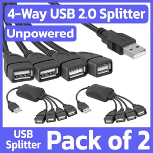 2 Pack 4-Port USB Hub 4-Way USB 2.0 Type-A Splitter Mac PC Laptop HDTV TV-Box - Picture 1 of 4