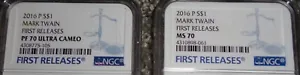 Two 2016 P Mark Twain Silver 2 Coin Set NGC PR70 UC/MS70 First Releases - Picture 1 of 6