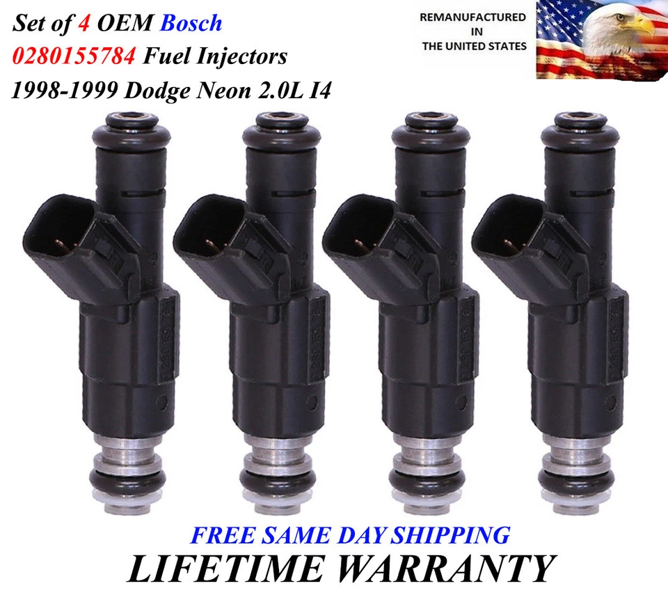 Juego de 4 inyectores de combustible originales Bosch OEM para Dodge Neon 1998-1999 2,0 L I4 Foto 1 de 1