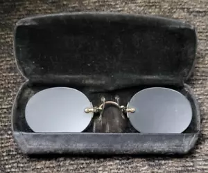 Antique Pince Nez HARDY Rimless Eyeglasses w/ AOC American Optical Company Case - Picture 1 of 10