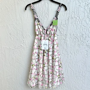 Neu mit Etikett Giamba ärmelloses Midi-Kleid mit Blumenmuster bestickt weiß rosa Damen 42/US 6 - Bild 1 von 6