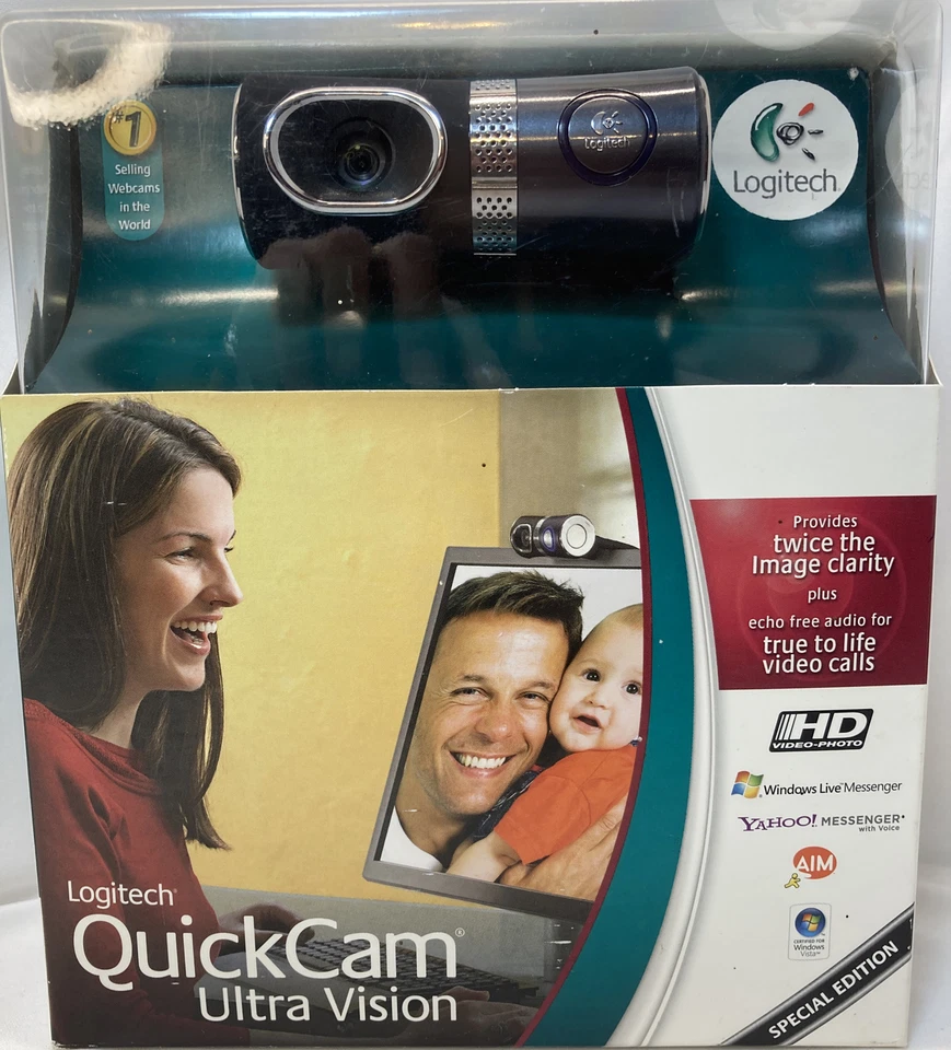 Logitech QuickCam Ultra Vision Webcam – Built-in Mic, NIB, Sealed - Image 1 of 4