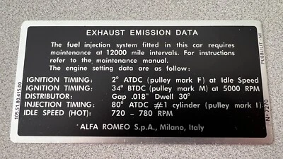 1969 US Spec Alfa Romeo Berlina/GTV/Spider Emissions Sticker - Image 1 of 4