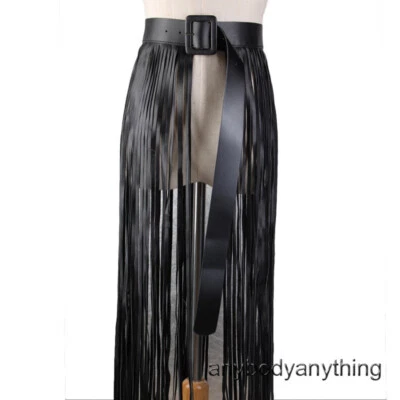 Lady Punk Tassel Skirt Waist Belt Faux Leather Waistband Long Fringe Gothic Belt - Image 1 of 4