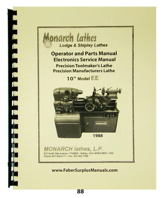 Monarch 10" EE Lathe 1980's-90's Operator, Parts,& Electronic Service Manual *88 - Image 1 of 4