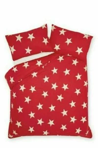 NEU Next Gebürstete Baumwolle Bedruckt Doppelbettgarnitur Bettdecke Kissenbezug Rot Weiß Sterne - Bild 1 von 3