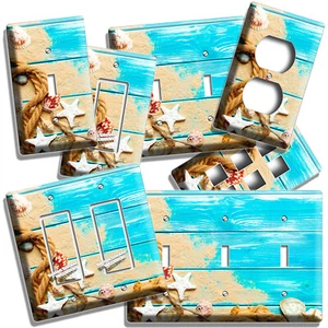 🐚 TURQUOISE BEACH WOOD SEASHELLS SEND ROPE LIGHTSWITCH OUTLET PLATE HOUSE DECOR - Picture 1 of 34