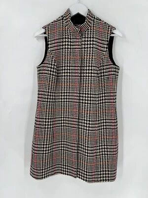 Carlisle Longline Vest Womens 4 Small Beige Black Houndstooth Plaid Snap Buttons - Image 1 of 4