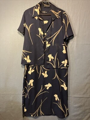 Vintage Joie de Vie Dress 14 XL With Button Up Shirt Navy Blue Floral Iris Paris - Image 1 of 4