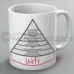 Maslow Tasse Becher Hierarchie menschliche Bedürfnisse Psychologie WiFi Internet Meme lustig Geschenk - Bild 1 von 1