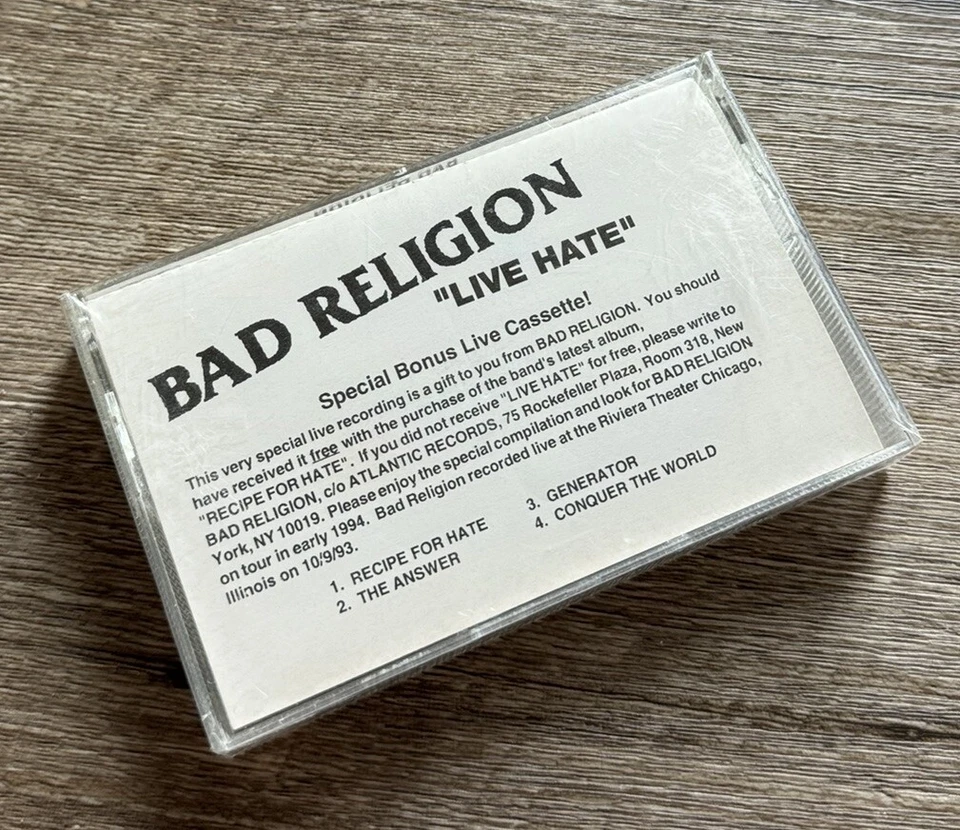 RARE Bad Religion 1993 “LIVE HATE” PROMO Bonus Live Cassette Tape SEALED NEW - Image 1 of 4