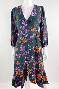 Calvin Klein Green Floral Midi Dress Size 2 Ruffles Faux Wrap Feminine NEW - Picture 1 of 11