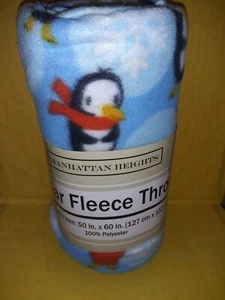 Blue Lt. w/ Penguins Holiday theme Polar Blanket 50"x 60" by Manhattan Heights - Picture 1 of 4