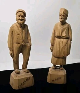 Vintage Paul Caron Wood Carvings (2) Pair MCM Mid Century Modern Signed - Picture 1 of 14