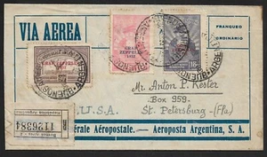 GRAF ZEPPELIN ARGENTINA TO US AIR MAIL AEROPOSTA OVPT ISSUES ON REGD. COVER 1932 - Imagen 1 de 2