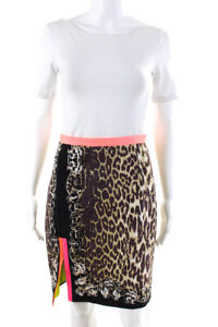 Elie Tahari Womens Silk Animal Print Slit Belted Back Zipped Skirt Black Size 4