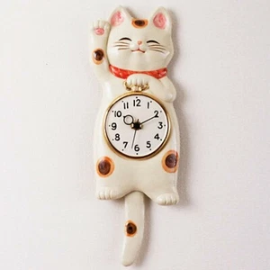 Lucky Cat Japanese SETO Ware Porcelain Manekineko Wall Pendulum Clock Japan NEW - Picture 1 of 7