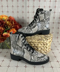 Linea Paolo "Trinity" Kampfstiefel aus geprägtem Leder mit Schlangenleder Schnürung & Reißverschluss Größe 5 - Bild 1 von 8