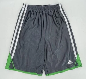 Adidas Shorts Boys Youth 7X Gray & Green Stripes Climalite Running Gym Sports - Picture 1 of 5