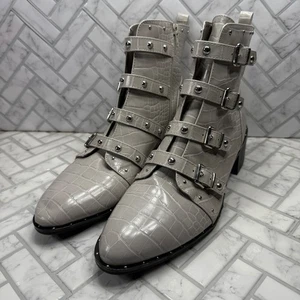 Stivaletti Fergalicious by Fergie donna 11 fibbia croc borchie grigio tacco a blocco - Foto 1 di 10