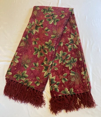 Burgundy/Mauve/Green Holly/Pinecone Chenille Feel Throw/Tablecloth 48" x 59" - Image 1 of 4