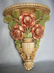 Hübsches Vintage Art Deco Wandregal mit rosa Rosen, Gips, Originallack - Bild 1 von 4