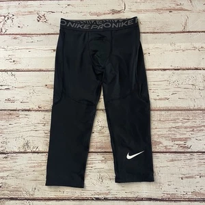 Nike Big Boys Pro 3/4 Length Tights Size Large Black Gray DRI FIT Base - Picture 1 of 8
