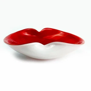 Vtg Murano Seguso Art Glass Bowl Red/ White Cased Freeform Dish Italy MCM 1960's - Picture 1 of 8