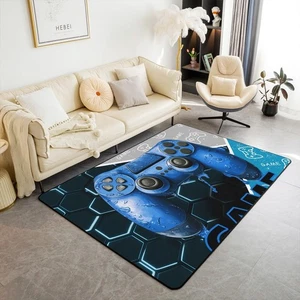 Gaming Boys Rug 5x6'6'',Blue Video Game Consoles Gamepad Decorative Area Rug ... - Foto 1 di 7