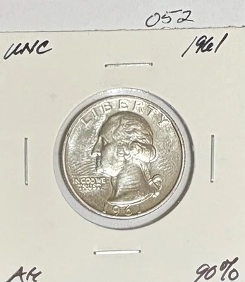 1961 UNC 90% Silver Washington Quarter -052 - Image 1 of 2