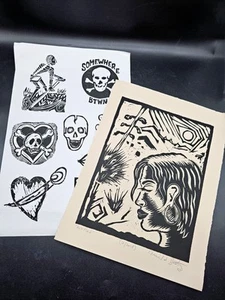 Pair Of Artist Signed Graphite Original Artwork Tattoos & Woman In Desert Modern - Picture 1 of 14