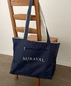 MIRAVAL Spa Blue + Off White Reversible Tote Bag Zipper + Water Bottle Pockets - Picture 1 of 9