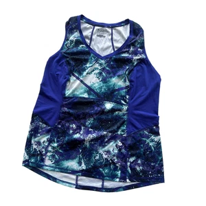 Tek Gear 1X DryTEK Tank Athletic Top Vented Floral Purple Golf Tennis Pickleball - Picture 1 of 3