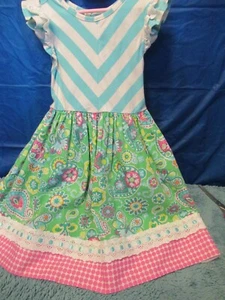 P17) Girls Size 6 Counting Daisies Aqua Pink Multicolored Dress - Picture 1 of 11