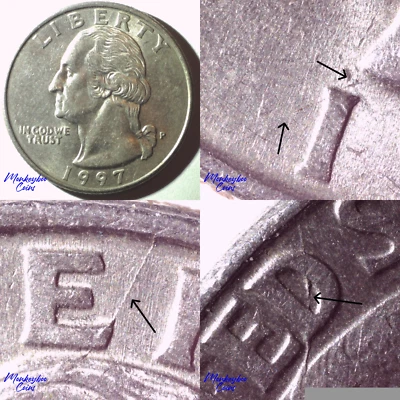 1997 P Washington Quarter - Double Spiked Head and Die Crack - Rare Error Coin - Image 1 of 4
