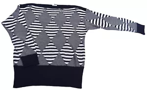Womens Vintage Jumper 80s Black Grey Geometric Patterned Retro New Wave Mod 14 - Picture 1 of 1