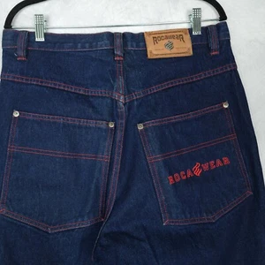 Vintage Roca Wear Jeans Mens 34 Blue Red Stitch Logo Baggy Y2K Hip Hop 33"x30 - Picture 1 of 22