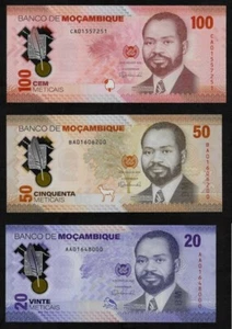 NEW Mozambique set of 3 notes (20, 50 & 100 Meticas) 2024 UNC - Picture 1 of 2
