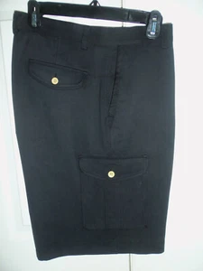 Tommy Bahama Black 100% Silk Flat Front Cargo Pocket Shorts - 34 - Picture 1 of 5