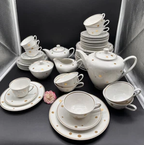 umfangreiches Weimar Kaffeeservice und Mokkaservice goldene Pünktchen Porzellan - Bild 1 von 24