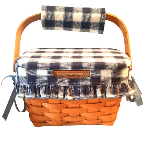 Longaberger 1998 Dresden Tour Basket II Rectangle Padded Lid Handle Blue w Liner Cover