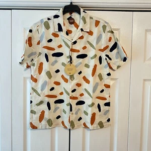 COMMON PEOPLE Ivory Contour Short Sleeve Button Up Camp Shirt Textured - Picture 1 of 8