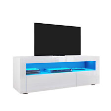 TV Stand Modern White High Gloss Doors Entertainment Unit Cabinet With LED Light