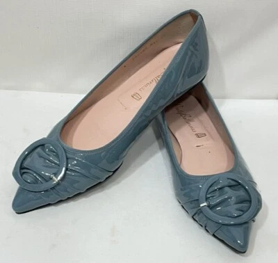 Pretty Ballerinas Flats 38 Blue Patent Leather Buckle Point Toe ELLA - Image 1 of 4