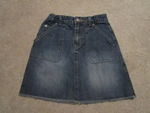 Girls Denim Jean Skirt GAP Frayed 100% Cotton Knee Length Big Pockets Youth 10 - Picture 1 of 7