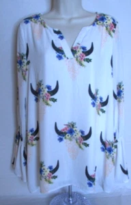 Blusa occidental Fantastic Fawn XL con estampado floral de cabeza de toro para mujer - Imagen 1 de 5