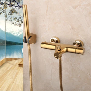 Juego de ducha de pared de bañera de oro termostático grifo aerosol manual - Imagen 1 de 10