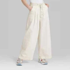 Wild Fable Super High Rise Wide Leg Off White Pleated Pants size L - NWT - Picture 1 of 3