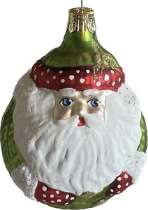 Vintage Pier 1 Roly Poly Santa in Green Mercury Glass Christmas Ornament - Picture 1 of 6