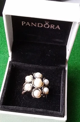 Beautiful NEW  PANDORA  Silver WISHFUL THINKING Pearl Cluster Ring  SIZE I  48 - Image 1 of 4